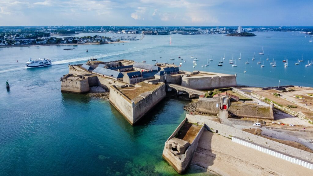 Aerial view of the citadel of Port-Louis in Morbihan, France, modified by Vauban in the 17th century to protect the port of Lorient in the south of Brittany