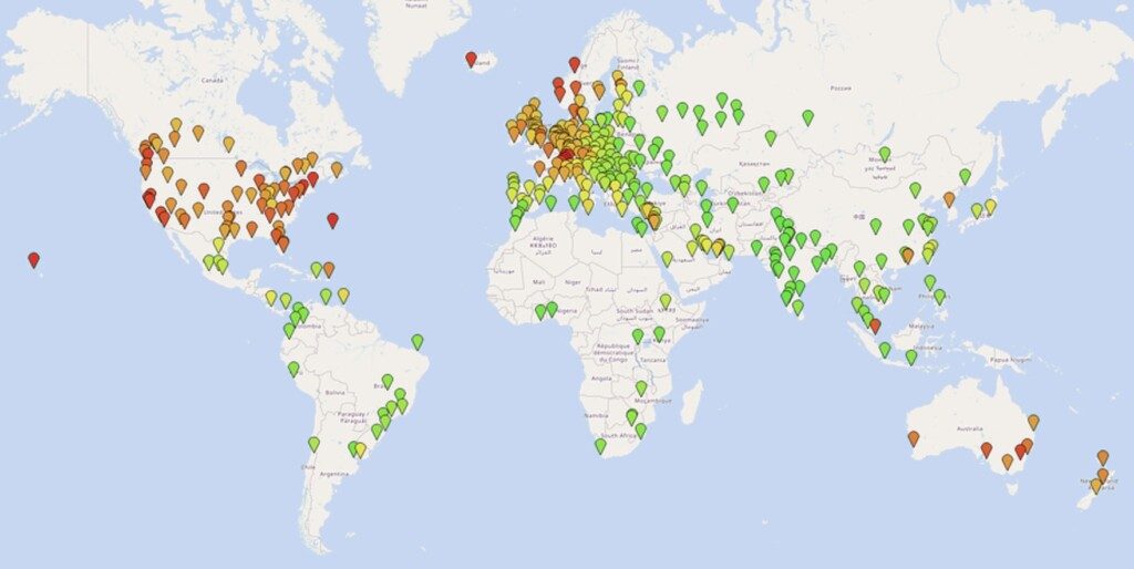 Carte du monde pays selon cout de la vie