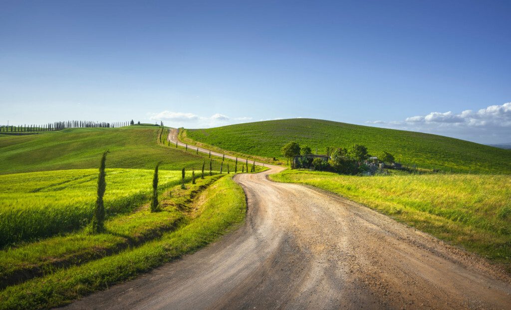 Itinéraire de la Via Francigena à la hauteur de Monteroni d'Arbia près de Sienne